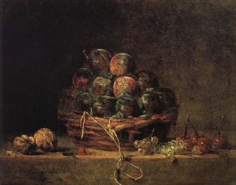 Jean Baptiste Simeon Chardin Walnut and fitted with a basket of plums cherry red millet vinegar